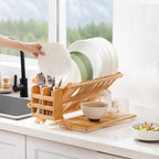 Bamboo 3 Tier Dish Drying Rack with Utensil Holder - Image 5