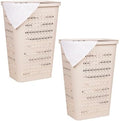 Mind Reader Slim Tapered Laundry Hampers with Lid, Clothes Basket with Swiss Cross Cut-Outs, Lightweight & Ventilated, Plastic, Set of 2, Ivory by MindReader