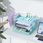 gianotter Desk Organizers and Accessories with File Holder, 4-Tier Desk Accessories & Workspace Organizers with Drawer and 2 Pen Holder, Desk Reference Organizer (Blue, 4T with Metal Drawer) - Image 4