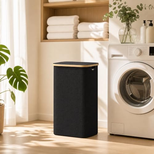 efluky Double Laundry Hamper with Lid and 2 Removable Bags, Black - Image 6
