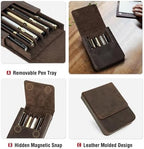 Top Grain Genuine Leather 6 Pen/Pencil Tray Case Organizer, Minimalist Vintage Design, Handmade, Magnetic Closure with Drawer Design, Gift Choice for Man/Woman/Office, Matte Coffee, 6 Slots - Image 6