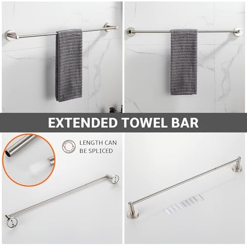 BGL Bathroom Accessory Set Brushed Nickel 4-Pieces Bathroom Towel Rack 24 Inches Adjustable Bathroom Hardware Set (Pack of 2) - Image 2