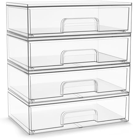 Sorbus Clear Stackable Storage Drawers (4 Pack, 12.1'' Wide) by Sorbus