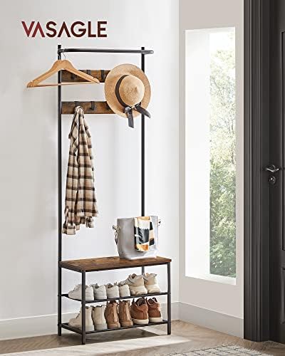 VASAGLE Hall Tree with Bench and Shoe Storage, 9 Movable Hooks, Top Bar - Image 2