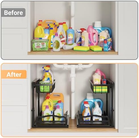 AceMining 2 Pack Under Sink Organizer, 2 Tier Pull Out Cabinet Storage Rack - Image 3