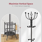 Tajsoon Coat Tree with Umbrella Stand, Coat Rack With 16 Hooks, Grey - Image 5