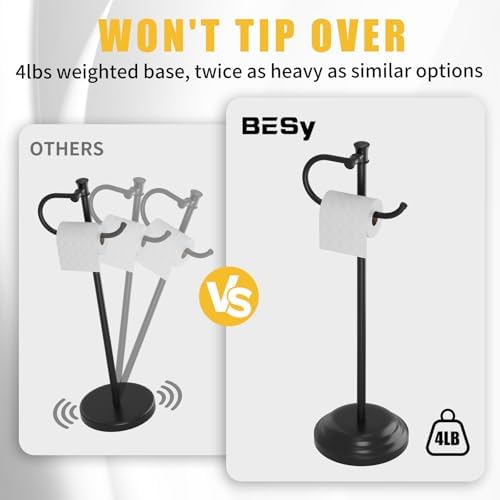 BESy Toilet Paper Holder Floor Stand, Bathroom Freestanding Black - Image 5