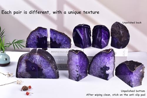 AMOYSTONE Purple Agate Bookends Durable Crystal Book Ends for Study Shelves - Image 7