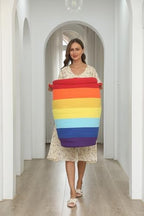 26"x20" Extra Large Tall Woven Laundry Basket with Lid, Cotton Rope Blanket Storage Basket, Freestanding Decorative Bin for Bedroom Living Room, Rainbow Multicolor - Image 4
