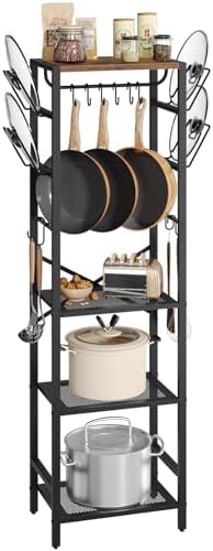 MAHANCRIS 4-Tier Pot Rack, Pots and Pans Organizer for Kitchen Corner, Kitchen Storage Rack with U-Shaped Lid Holders, Freestanding Cookware Stand, Rustic Brown and Black POHR3001 - Image 2