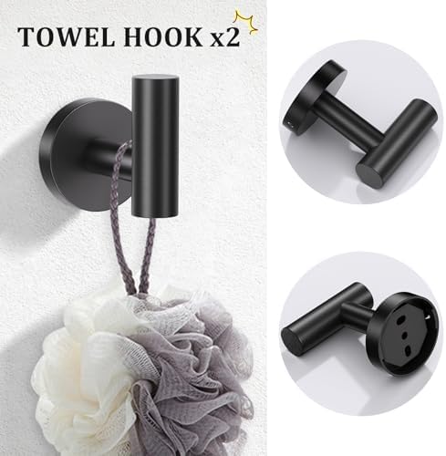 TURS Black 5 Piece Bathroom Towel Bar Set Bathroom Hardware Set, 23.6 inch Bathroom Accessories Kit Set, SUS304 Stainless Steel Wall Mounted - Image 3