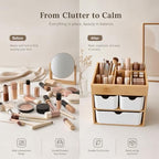 Bamboo 3-Drawer Makeup Organizer, Mortise & Tenon Vanity Box Desk Organizer - Image 4