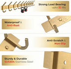 Brushed Gold Wall Mounted Coat Rack – 30 Inch Stainless Steel Rail with 10 Double Coat Hooks for Entryway, Bathroom, Bedroom, Kitchen – Modern Gold Hook Rack for Coats, Hats, Towels - Image 4