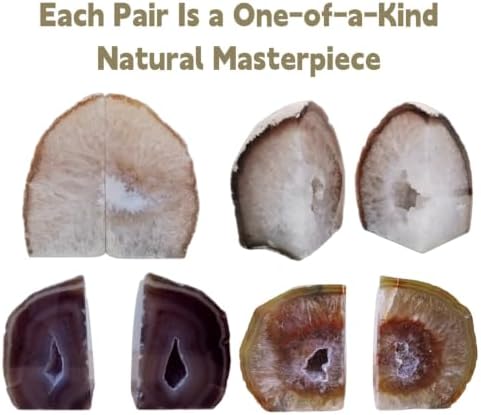 Natural Agate Bookends Pair - 3-4 lbs Heavy Duty Non-Slip Stone Bookends for Shelves | Unique Decorative Book Ends Gift | Home Office Decor - Image 4