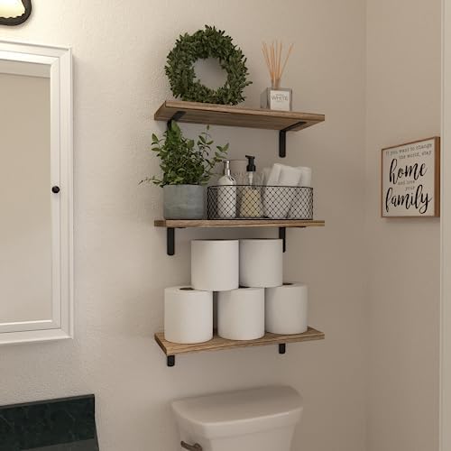 WOPITUES Floating Shelves Set of 6 for Wall Decor & Storage, Rustic Brown - Image 4