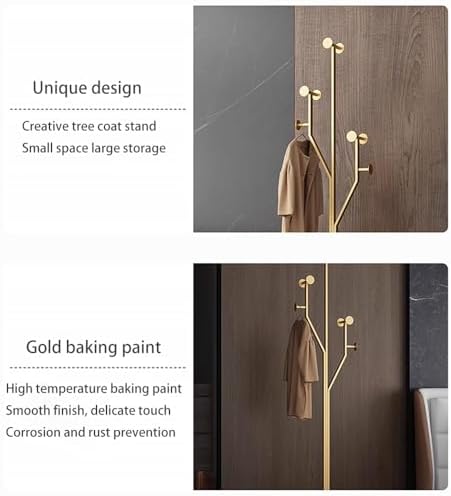 Gold Coat rack,Sturdy coat tree freestanding heavy duty with Marble Base,Metal standing coat rack for Bedroom,Entrance,Modern coat hanger stand for Coats,Hats,Bags(gold) - Image 3