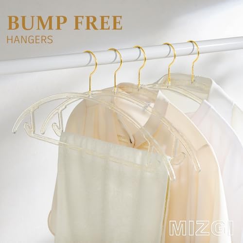 MIZGI Clear Hangers 50 Pack, Gold Glitter Acrylic Hangers,Patented Design - Image 2