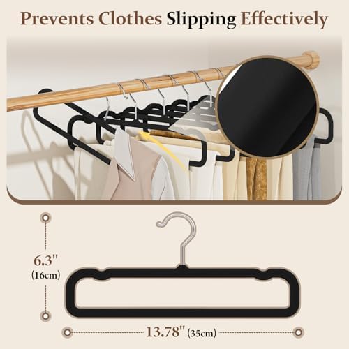 Velvet Felt Pants Hangers 30 Pack, with Cascading Hooks (Black) - Image 2
