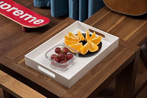 KEVLANG Glossy White Sturdy Acrylic Serving Tray with Handles-10x15Inch-Serving Coffee Appetizer Breakfast Butler-Kitchen Countertop-Makeup Drawer Organizer-Vanity Table Tray-Ottoman Tray - Image 7