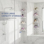 360° Rotating Tension Pole Caddy – 4-Tier Corner Shower Organizer, Height Adjustable 33"–124", Space-Saving for Bathroom, Kitchen Counter, Cabinet Gaps & Bathtub (white) - Image 6
