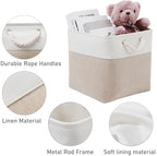 MidmmVick 13 x 13 Inch Cube Storage Bins, 6 Pack Extra Large Collapsible Fabric Storage Bin with Ropes, Foldable Storage Cubes for Home (White & Beige-13"x13"x13") - Image 6
