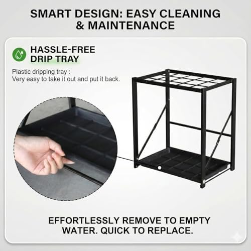 Folding Umbrella Storage Stand Rack Holder Organizer Free Standing Industrial Umbrella Rack for Entryway Home Commercial Office Hotel Entry Hallway Patio Décor with Removable Drip Tray - Image 4