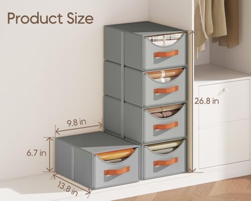 Homsorout Stackable Storage Drawers - Collapsible Storage Bins with Drawers, 4 Pack Closet Shelf Organizer Basket, Fabric Pull Out Organizer for Bedroom, Living Room, Dorm, Grey - Image 3