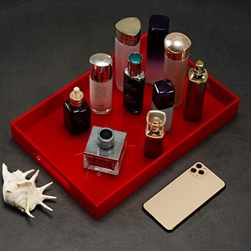 Sturdy Red Acrylic Serving Tray with Handles - 10x15Inch, Coffee, Appetizer, Breakfast, Butler Tray - Kitchen Countertop & Vanity Table Organizer - Image 6