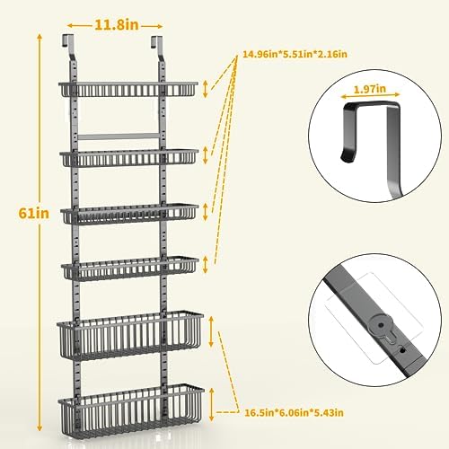Moforoco 6-Tier Over The Door Pantry Organizer, Pantry Organization and Storage, Black Hanging Basket Wall Spice Rack Seasoning Shelves, Home & Kitchen Laundry Room Bathroom Essentials accessories - Image 4