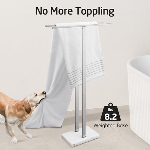 KES 37" H Standing Towel Rack, Heavy Marble Base, Brushed Finish - Image 3