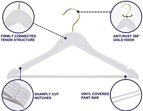 Amber Home 30 Pack White Wooden Coat Hangers with Gold Hook, Suit Hangers - Image 3