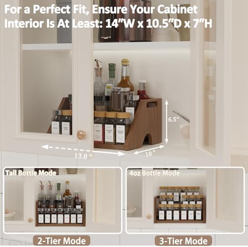 Bamboo Spice Rack Organizer -3-Tier Spice Rack for Countertop,Cabinet Spice Rack Organizer for 18 Spice Jars(4oz)，Step Shelf(Walnut) - Image 3