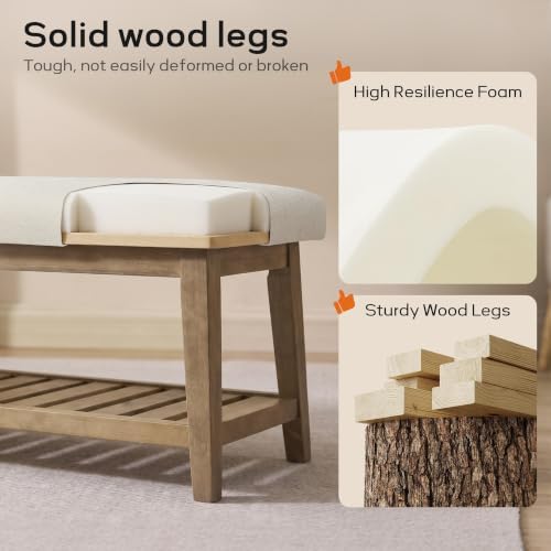 Zihanhome Entryway Shoe Bench, End of Bed Bench,Upholstered Bench(Beige) - Image 6
