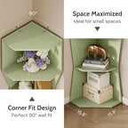6-Tier Wavy Corner Shelf, Wooden Tall Corner Bookshelf, Green - Image 6