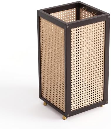 TrailBlaze Rattan-Style Wooden Umbrella Stand for Entryway, Slim Square Umbrella Holder - Removable Drain Tray - Metal Hooks & Raised Feet, Black, 51 x 24 x 24 cm by Unknown