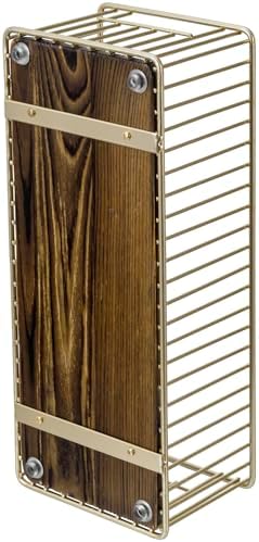 MyGift Brass Tone Metal Toilet Paper Holder with Rustic Wood Base Tray - Image 7
