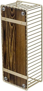 MyGift Brass Tone Metal Toilet Paper Holder with Rustic Wood Base Tray - Image 7