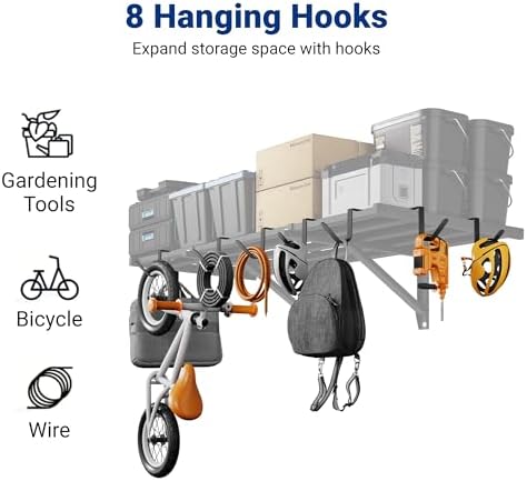 FLEXIMOUNTS 2-Pack 2x4ft Garage Wall Shelving, 8 Hooks, Heavy Duty, Black - Image 3