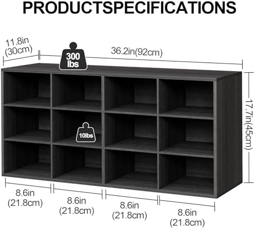 Aenuert 12-Cubby Shoe Rack, 3-Tier Wood Shoe Organizer, Multifunctional Shoe Organizer Bench for Entryway, Mudroom, Hallway, Closet,36.22 * 11.81 * 17.72 Inch,Black - Image 2