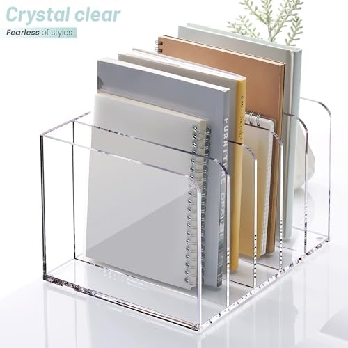 YUXUN Acrylic Magazine Holder,Clear Desk Organizer Vertical File Sorter Holder Stand for Notebook,Paper,Envelope,Magazine, Book Storage-Office/Home/Classroom Organization (5 Compartments,B5) - Image 7