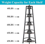 BON AUGURE Rustic Tall Corner Bookshelf, 5 Tier Wood and Black Metal Corner Ladder Shelf, Industrial Corner Bookcase and Gray Corner Shelf for Living Room, Bathroom, Kitchen (Dark Gray Oak) - Image 4