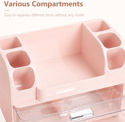 Makeup Organizer for Vanity with Brush Holder, Countertop Bathroom Cosmetic Organizer Skin Care Storage, Large Easy to Store Lipsticks, Nail Polishes, Perfumes, Eyeshadow Palettes (Pink) - Image 3