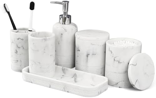 LIN CHUAN 6-Piece Bathroom Accessories Set, Bathroom Organizer, White by LINCHUAN