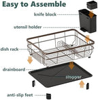AIDERLY Metal Dish Drying Rack Automatic Drainage, Brown, Large - Image 4