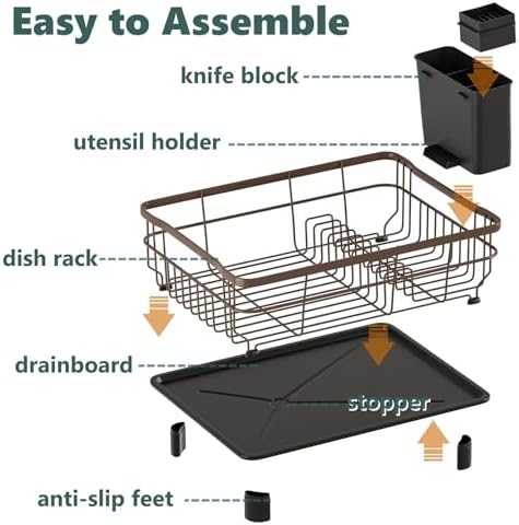 AIDERLY Metal Dish Drying Rack Automatic Drainage, Brown, Large - Image 4