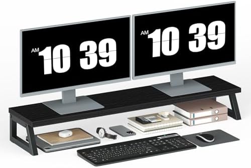 HOOBRO Dual Monitor Stand Riser, 39 Inch Large Computer Monitor Stand for 2 Monitors, Computer Monitor Riser, Desk Shelf Organizer for Office Desk, Accessories, Black BB121CJ01 by HOOBRO