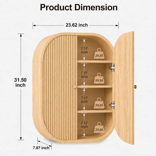 Bathroom Arched Wall Storage Cabinet 4-Tier, Natural - Image 2