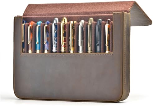 Lanxivi 12 Fountain Pen Case Genuine Leather Organizer, Crazy Horse Cowhide Leather Portable Pen Bag Pouch Drawer Style - Image 2