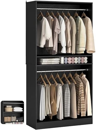 Unikito 3FT Closet System with 2 Hanging Rods & Adjustable Shelves, Black by Unikito