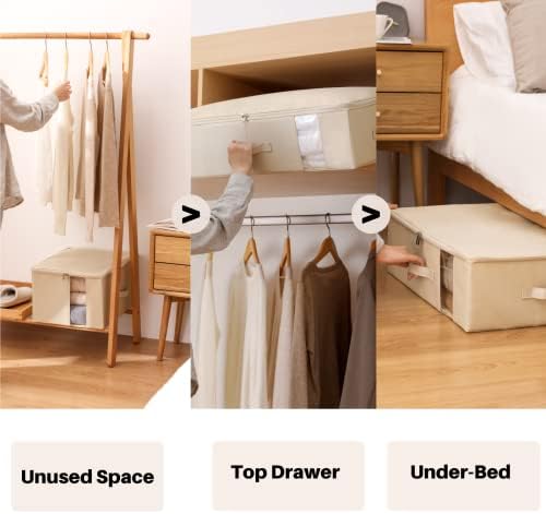 Under Bed Storage with Clear window/ 600D Sturdy Fabric, Underbed Storage Containers Bags for Clothes, Clothing, Blanket, Comforters Organizer (XL（19.7x15.7x12.6in） for 1 comforter, Beige) - Image 4
